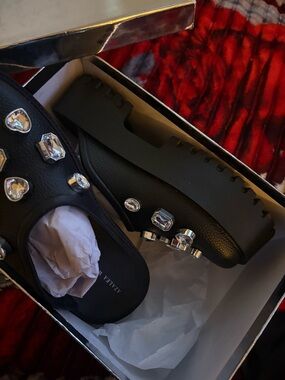 Black Jeweled Platform Slides